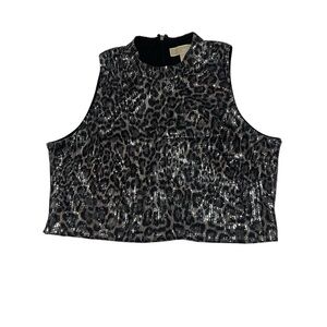 MICHAEL Michael Kors Sequin Leopard‎ Print Cropped Tank Top NWOT Size XL